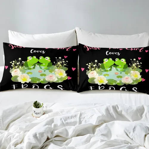 Vista 5 de Erosebridal Juego de sábanas de rana para niños, tamaño individual, lindo juego de sábanas de animales para niños pequeños, juego de sábanas