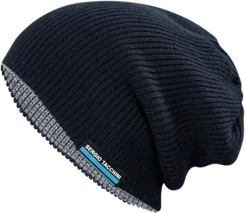 Vista 2 de CLAPE Gorro holgado unisex con puños, gorro de punto de calavera lisa para hombres y mujeres, de doble capa para invierno, gorro térmico de invierno