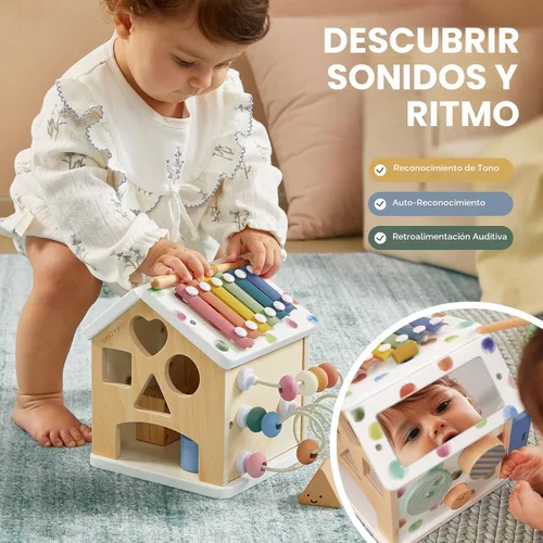 Vista 6 de Tiny Land Cubo de actividades de madera 9 en 1, juguete educativo para Morandi