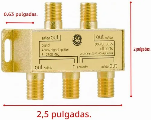 Vista 5 de GE Digital 4-Way Coaxial Cable Splitter, 2.5 GHz 5-2500 MHz, RG6 Compatible