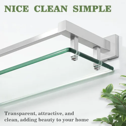 Vista 4 de Estantes de vidrio Alise para pared de baño, estante de baño de vidrio templado montado en la pared, estantes flotantes modernos que ahorran espacio