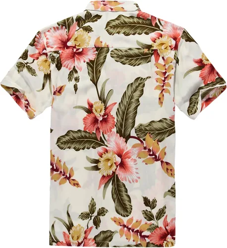 Vista 3 de Conjunto de traje de fiesta hawaiana Luau a juego para parejas, vestido camisero en crema Rafelsia, Crema Rafelsia