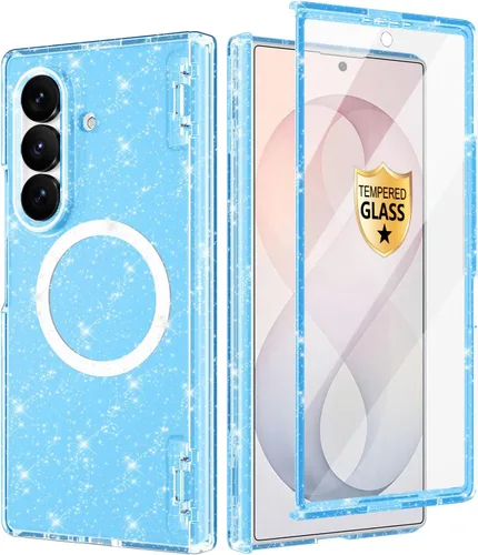 Vista 53 de Btscase Funda para Samsung Galaxy Z Fold 5, protector de pantalla frontal integrado, patrón de mármol dorado con purpurina de policarbonato duro