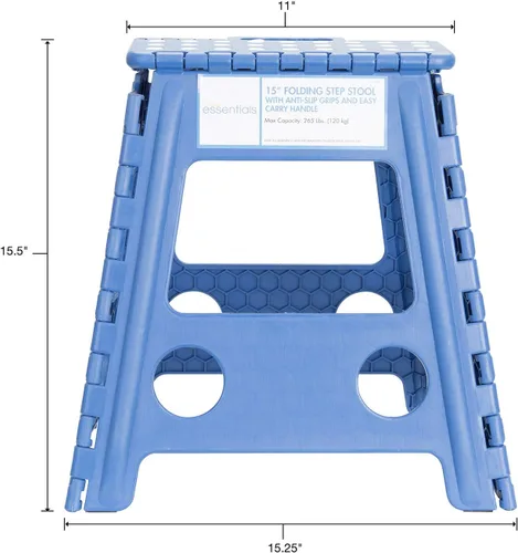 Vista 2 de Essentials 21048 Taburete plegable de 15 pulgadas, taburete plegable ancho, taburetes de plástico para adultos, taburete de jardín, taburete alto