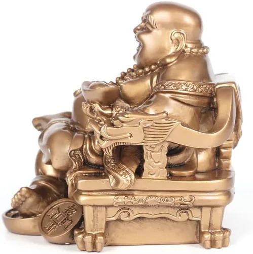 Vista 7 de Estatua de Buda riendo para la buena suerte, figura de Buda de resina Happy Money, 3.2 pulgadas de alto, estatua de Buda chino Feng Shui Maitreya