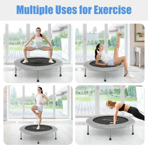 Vista 6 de Goplus Mini trampolín plegable, 36 pulgadas/38 pulgadas, rebotador de fitness plegable para adultos, trampolín de ejercicio portátil