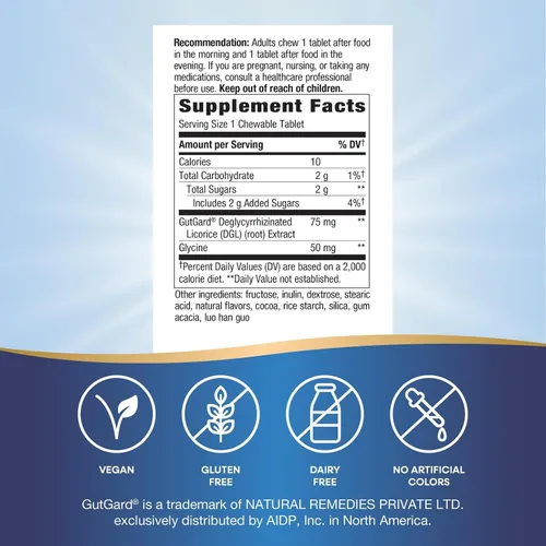 Vista 5 de Nature's Way Extracto premium DGL Ultra, 75 mg por porción, 90 masticables, sabor a chocolate alemán