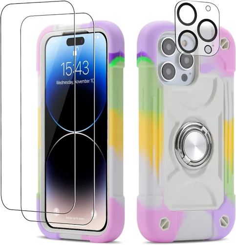 Vista 81 de Funda para iPhone Se3/iPhone Se2, iPhone 6/6S, iPhone 7/iPhone 8 de 4.7 pulgadas con soporte de anillo, con 2 protectores de pantalla resistentes