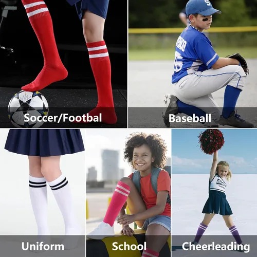Vista 6 de Calcetines de fútbol para jóvenes y niños, calcetines de fútbol de tubo largo, calcetines acolchados para equipo, paquete de 26