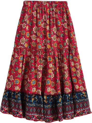Vista 9 de Milumia Women Boho Vintage Floral Print Long Skirt Summer Tiered Maxi Skirt