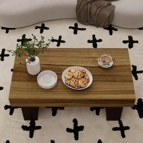 Vista 3 de Mesa de centro de granja, mesas centrales rectangulares de madera de 42 pulgadas con base gruesa, modernos muebles de té de cóctel bajos para sala