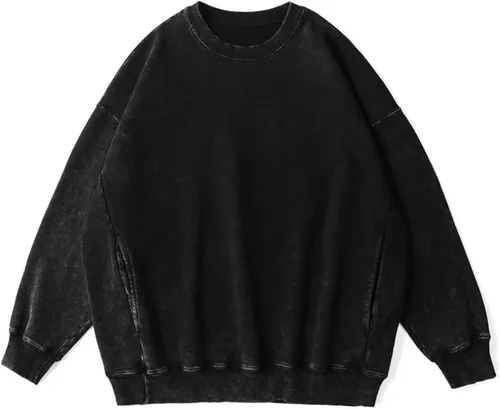 Vista 5 de BINTEHGS Sudadera de gran tamaño para mujer, ajuste holgado, de algodón, estilo vintage, cuello redondo, con bolsillo, manga larga