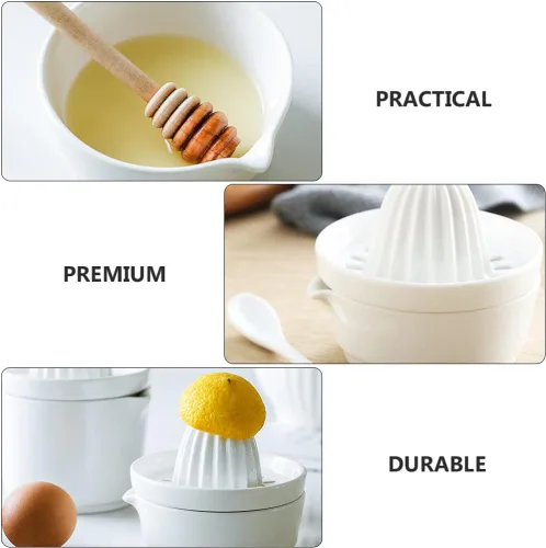 Vista 4 de Zerodeko Exprimidor manual de limón cítrico, exprimidor de jugo de frutas de cerámica, apto para lavavajillas, resistente y pomelo, color blanco