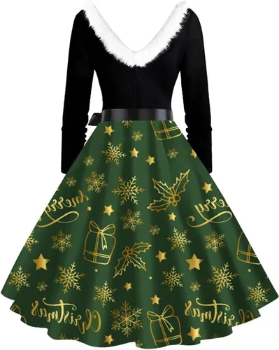 Vista 3 de Disfraz de Mrs. Claus para mujer, sexy, de piel profunda, cuello en V, vestido de Navidad, lindo traje de Papá Noel, vestido de fiesta de Navidad
