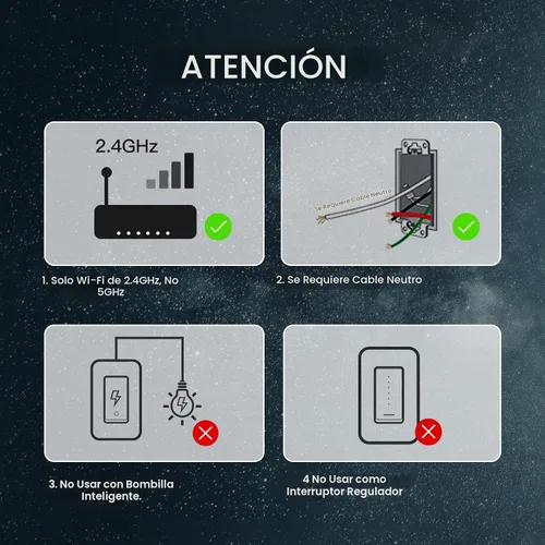 Vista 2 de MOES Interruptor de Luz Inteligente WiFi de 2da Generación, Interruptor de Pared 2.4GHz, Cable Neutro Requerido, Control Remoto por APP Smart Life