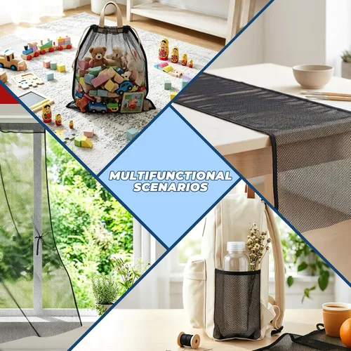 Vista 4 de FSWCCK Tela de malla, malla suave ligeramente elástica para bolsa de compras, bolsillo de mochila y ropa de red Negro
