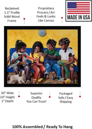 Vista 2 de Póster enmarcado para decoración de pared de niños afroamericanos, obra de arte familiar negra, 22 x 28 pulgadas (lienzo como texturizado)