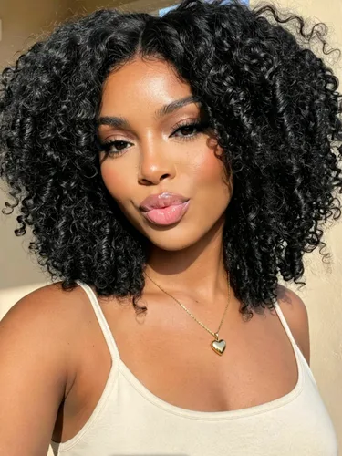 Vista 38 de KLAIYI Bye Bye Slip™ - Pelucas de cabello humano con encaje frontal 7x5, color marrón castaño degradado, rizado, sin pegamento, precortadas de 7 x
