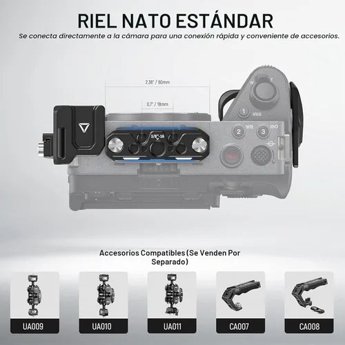 Vista 5 de NEEWER Cage Camera Cage with HDMI Cable Clamp, NATO Rail, 3/8 Inch ARRI Positioning Holes, 1/4 Inch Thread Compatible with Sony FX3 FX30 Original