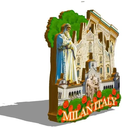 Vista 2 de Imán de Italia Milán para nevera, hitos de madera 3D, recuerdos coleccionables, decoración hecha a mano -109