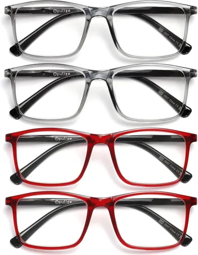 Vista 9 de OPULIZE INK - Gafas de lectura – Paquete económico de 2 – Marco rectangular grande – Bisagras de resorte – Resistente a los arañazos – Brazo negro