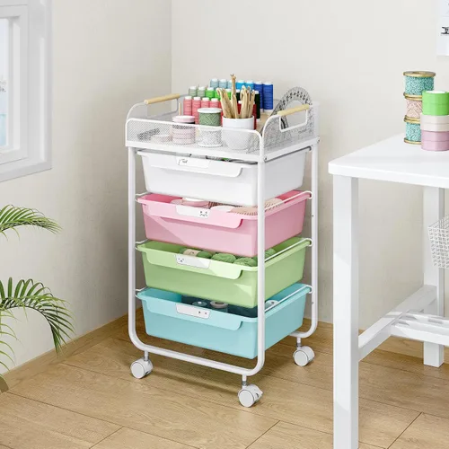 Vista 8 de SYKIARIOL Carrito Rodante con 4 Cajones, Carrito Utilitario Rodante de 4 Niveles Carrito de Manualidades, Carrito de Almacenamiento Rodante