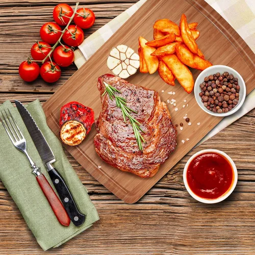 Vista 7 de Cibeat Tabla de cortar extra grande de 30 x 20, tabla de cortar de bambú para cocina, tabla de fideos de cubierta superior de estufa de bambú, tabla