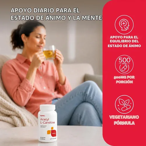 Vista 3 de GNC Acetil-L-carnitina 500 mg, apoya el equilibrio positivo del estado de ánimo, 60