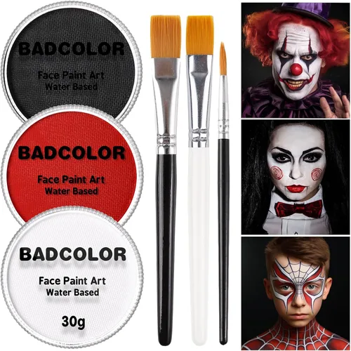 Vista 7 de Juego de pintura facial de camuflaje negro verde marrón con pinceles, kit de pintura facial a base de agua para camuflaje militar, caza y paintball