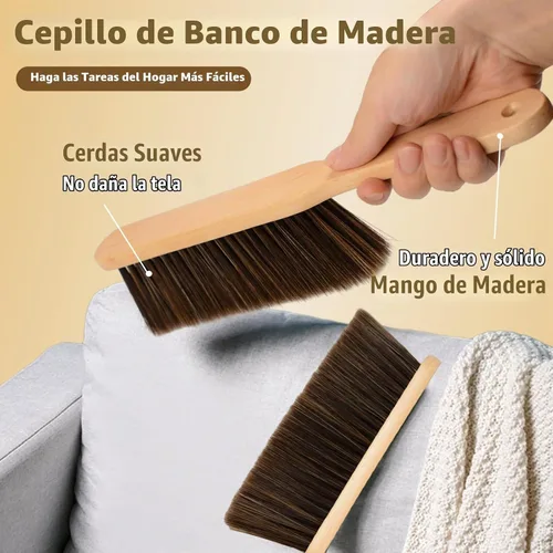 Vista 2 de 2 Piezas Cepillo de Polvo de Madera Escoba de Mano Cepillo de Banco con Mango Largo de Madera Cepillo de Batir Cepillo de Cerdas Suave para Limpieza