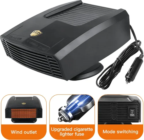 Vista 5 de Calentador de coche - Ventilador de parabrisas de automóvil de 12 V 150 W con desempañador de descongelación de calentamiento rápido 2 en 1