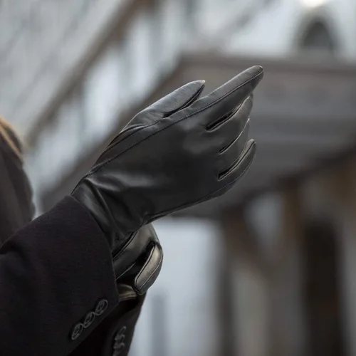 Vista 8 de Guantes clásicos con forro de cachemira de cuero para mujer