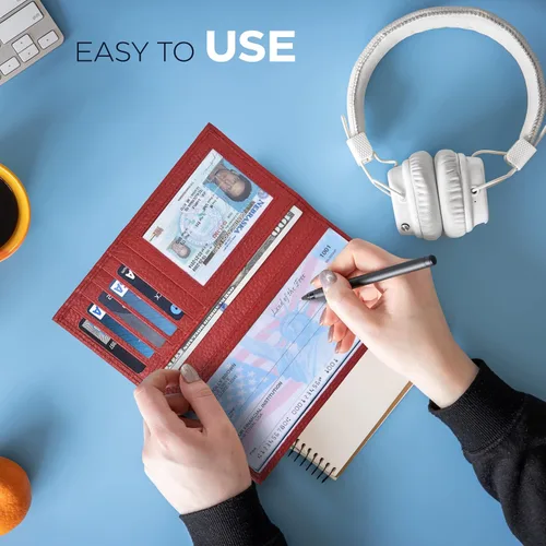 Vista 6 de ESTALON Funda para libro de cheques para hombres y mujeres, funda de cuero estándar para chequera