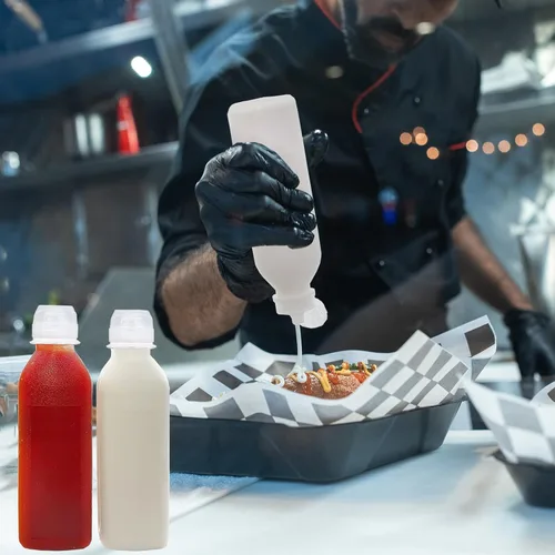 Vista 6 de WAYDA Botellas exprimibles para condimentos, paquete de 6 botellas exprimibles para salsas, recipiente de aderezo de ensalada de ketchup, botellas