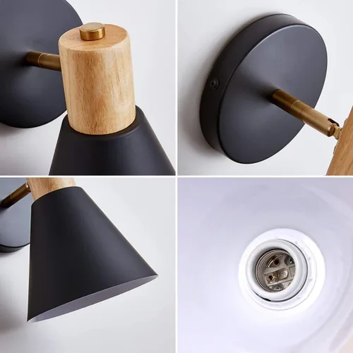 Vista 6 de ClanKin Apliques de pared con interruptor de perilla, lámpara de pared ajustable negra para dormitorio industrial, iluminación de fregadero de baño