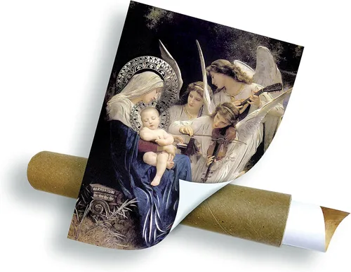 Vista 3 de Canción de los ángeles (12 x 16 pulgadas) lámina dorada – arte religioso de pared laminado sin marco póster decoración del hogar, arte diseño