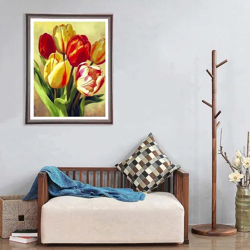 Vista 2 de Ginfonr Kit de pintura de diamantes de mosaico 5D para bricolaje, flores de tulipán, pintura con diamantes, plantas de arte de punto de cruz