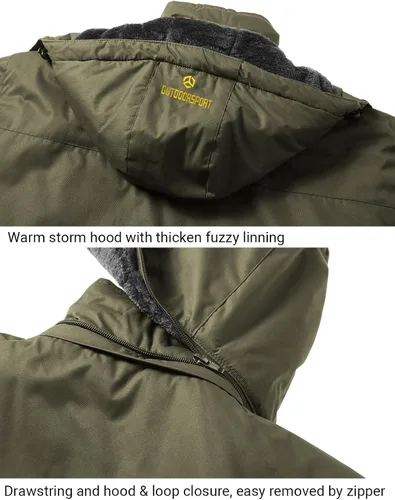 Vista 5 de Chaqueta de esquí para hombre, de invierno, con forro polar cálido, impermeable, cortavientos, con capucha, para montaña, senderismo, nieve y lluvia
