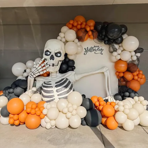 Vista 4 de Kit de arco de guirnalda de globos de color naranja quemado, globos de doble relleno naranja y negro para otoño, Acción de Gracias, otoño