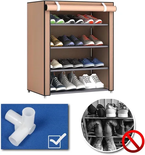 Vista 3 de TITA-DONG Zapatero organizador de zapatos con cubierta de tela a prueba de polvo, estante grande para zapatos, organizador de almacenamiento
