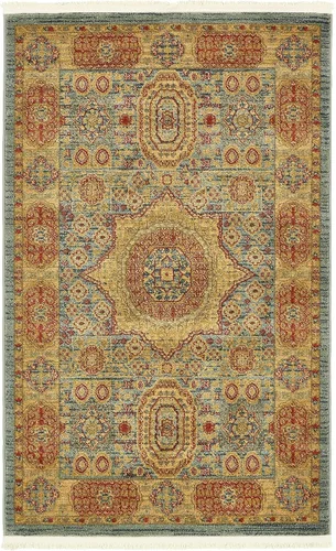 Vista 37 de Unique Loom Palace Collection - Alfombra bohemia tradicional, medallón, vintage (2 pies x 3 pies, rectangular, azul claro/bronceado)