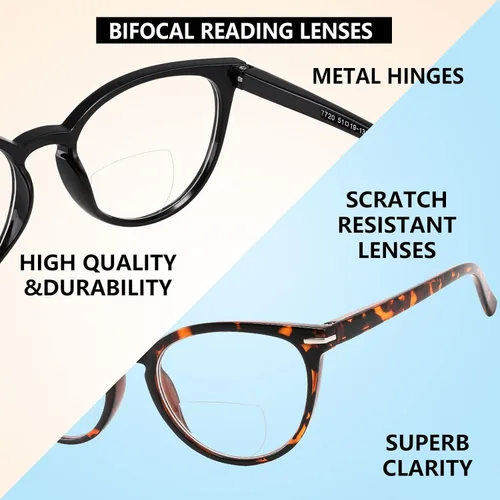 Vista 3 de Yogo Vision Bifocal Reading Glasses for Men and Women Rectangle MultiFocal Readers with Spring Hinges Retro Design