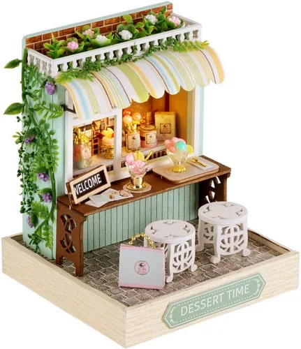 Vista 14 de TuKIIE Kit de casa de muñecas en miniatura con muebles, a escala 1:24, casa de muñecas de madera creativa para habitación mini, a prueba de polvo