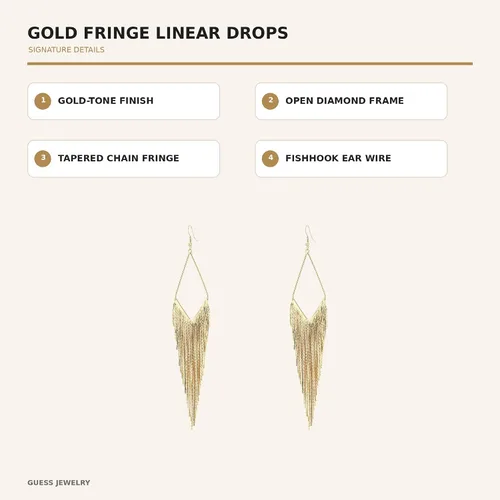 Vista 4 de GUESS Pendientes de gota lineales con flecos básicos Dorado