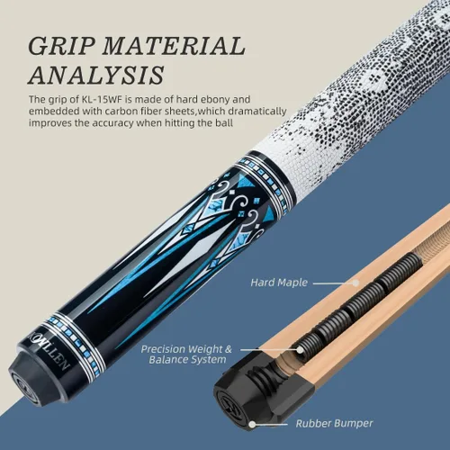 Vista 7 de KONLLEN Carbon Fiber Pool Cue Stick 58-inch Professional Pool Sticks for Adults Full Carbon Technology Low Deflection Pool Cue Billiard Cues with