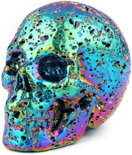 Vista 2 de Skullis Calavera de cristal de piedra de lava caliente de 2.0 pulgadas, escultura de arte fino de piedra preciosa tallada a mano, estatua de piedra