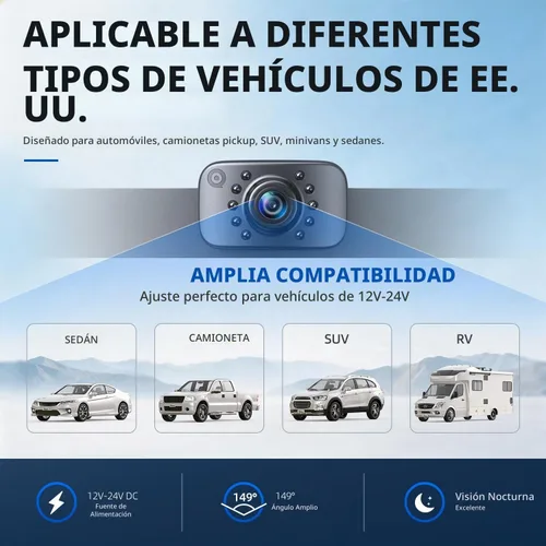 Vista 3 de ERT01 Cámara de respaldo HD para placa de matrícula de visión trasera cámara de reversa universal para camioneta, automóvil, SUV, ángulo perfecto