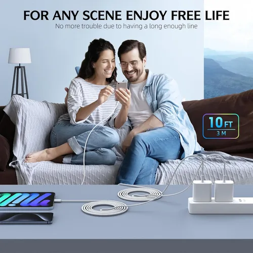 Vista 7 de Cargador de carga rápida para iPhone 17 16 15, paquete de 2 cables tejidos USB C de 10 pies de largo con bloque de carga rápida USBC de 20 W
