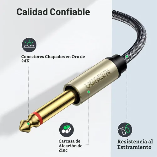 Vista 4 de Cables Ugreen: cable distribuidor en Y, enchapado en oro de 1/8 pulgadas TRS a 1/4 pulgadas TS mono para iPhone, iPod, tarjetas de sonido