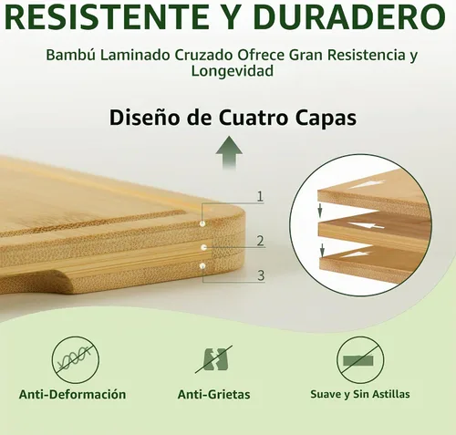 Vista 2 de BAMBANG Juego de tablas de cortar de bambú, tablas de cortar de madera de 3 piezas para cocina, bloque de carnicero no tóxico con ranura para jugo